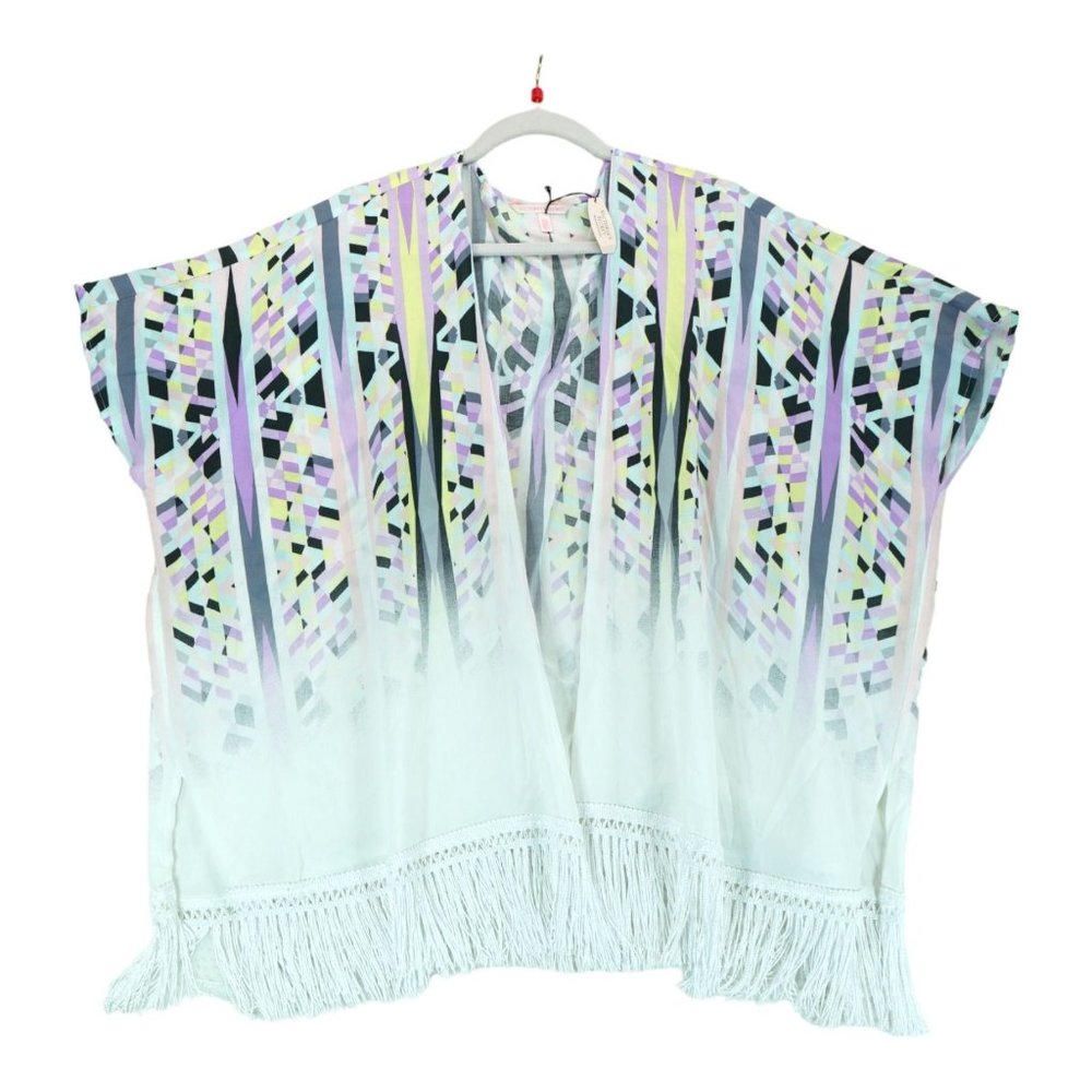 NWT $79 Victoria's‎ Secret Women's Geometric Abstract Pattern Fringe Kimono Sz M